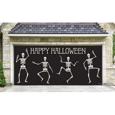 MY DOOR DECOR My Door Decor 285905HALL-016 7 x 16 ft. Happy Halloween Skeletons Halloween Door Mural Sign Car Garage Banner Decor; Multi Color 285905HALL-016